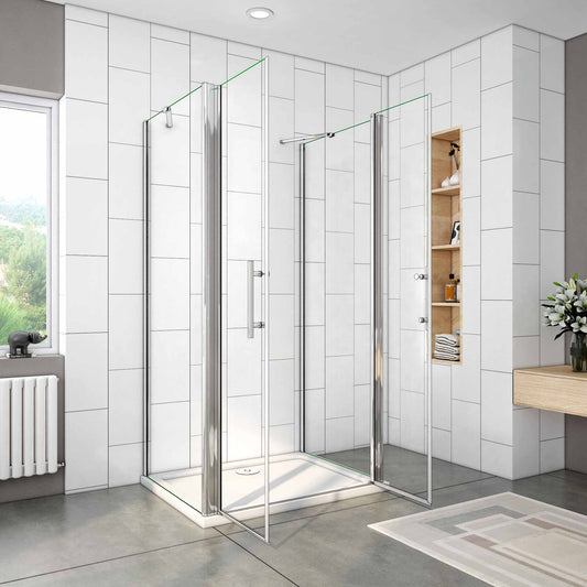 CABINA DE DUCHA , EN FORMA U, LATERALES FIJOS,FRONTAL DE DOS HOJAS ABATIBLES, 6MM EASYCLEAN CRISTAL TEMPLADO, TRATAMIENTO ANTICAL