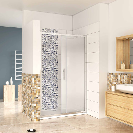 MAMPARA DE DUCHA DE PUERTA CORREDERA VIDRIO 6MM , Frontal CRISTAL TEMPLADO CON GRADIENTE SERIGRAFÍA,ALTURA 190 CM