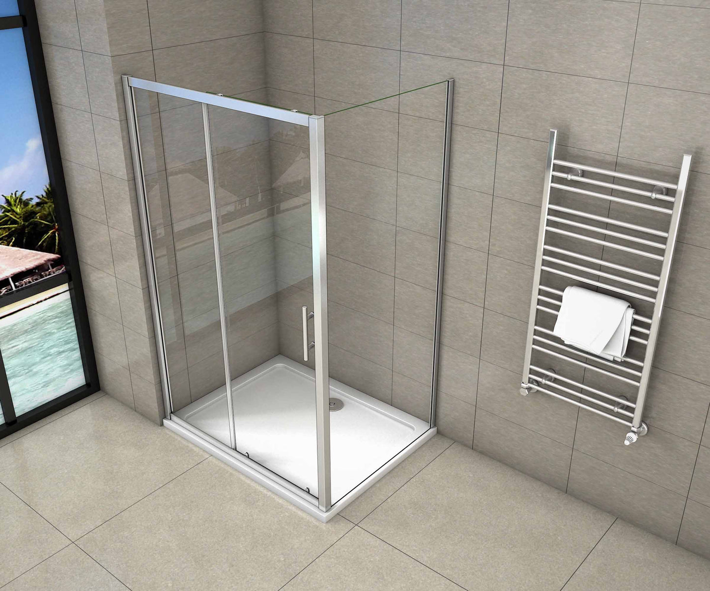 Cabina de Ducha Rectangular Puerta Corredera Cristal Templado 5 MM Altura 185CM