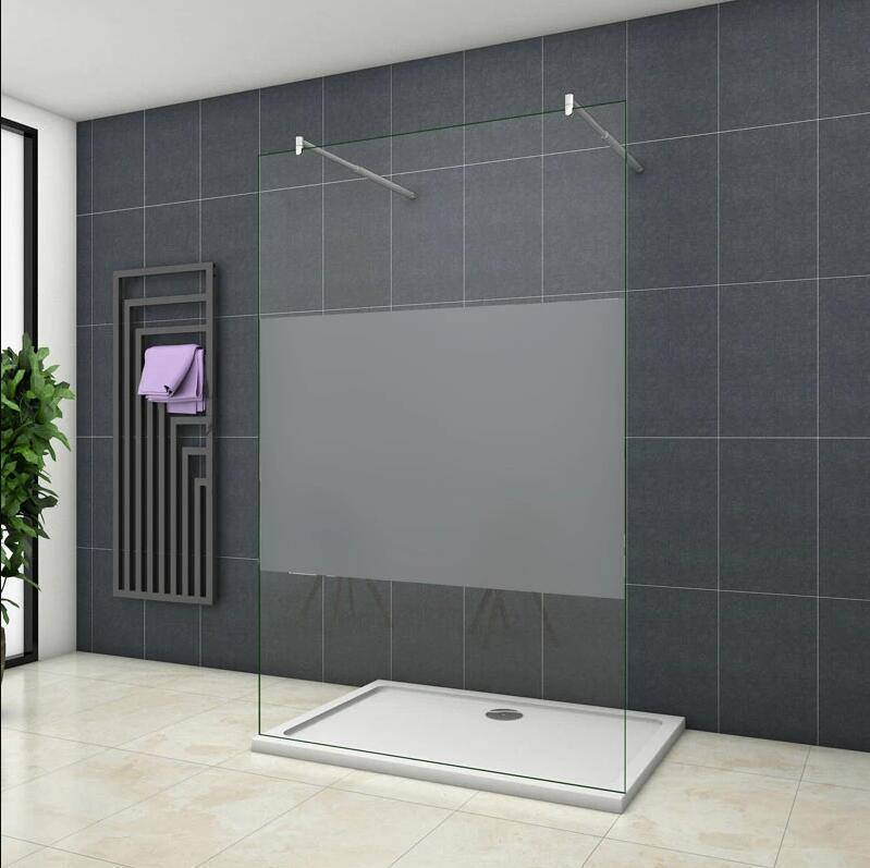 Mamparas ducha Panel Pantalla Fija Vidrio laminado de film Seguridad a Prueba de Explosiones 8mm-Dos Barras de Fijación 90/140cm