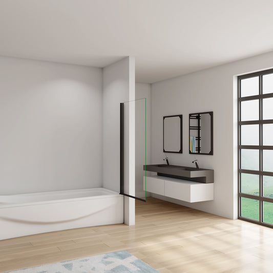 Mampara Bañera con perfil negro mate 1 Hoja Pivotante Cristal 6mm 80x140cm