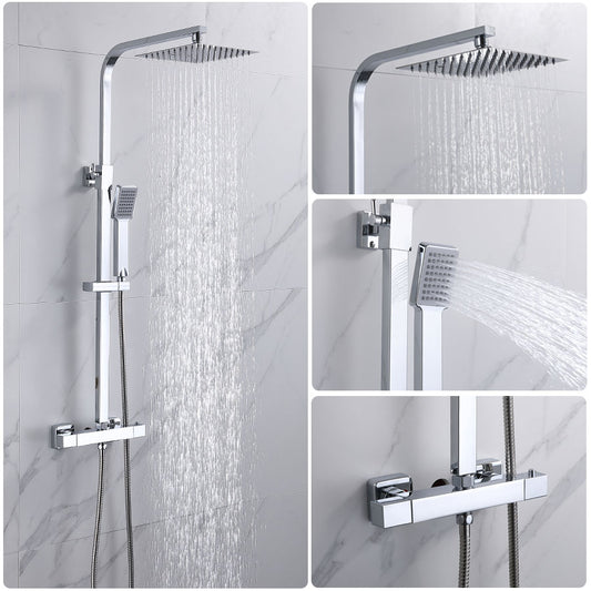 Aica Columna de ducha termostática Columna de ducha sin grifo Columna ducha, la ducha fija y la ducha de mano Altura ajustable 80-120cm