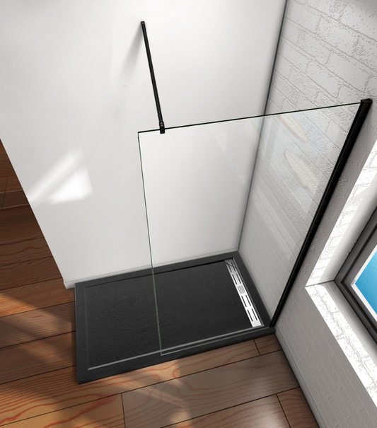 Mamparas de Ducha Pantalla Panel Fijo Perfil Negro Cristal Antical 8mm