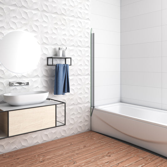 Mampara Bañera con perfil negro mate Abatible 1 Hoja Pivotante Cristal 5mm 80x140cm