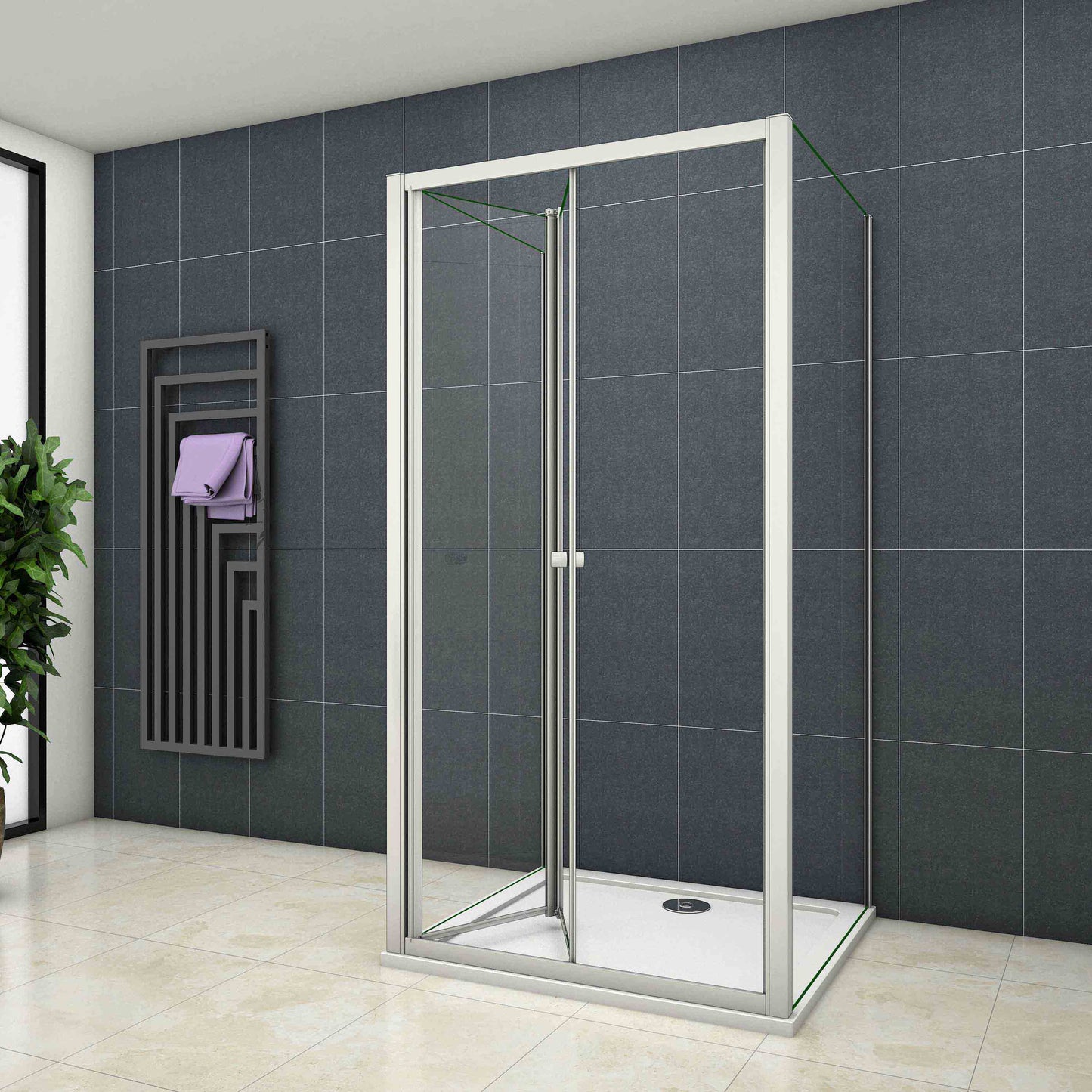 liquidacion Mampara de ducha cuadrada ,frontal 2 hojas plegables + dos panel fijo lateral Cristal Templado 5mm