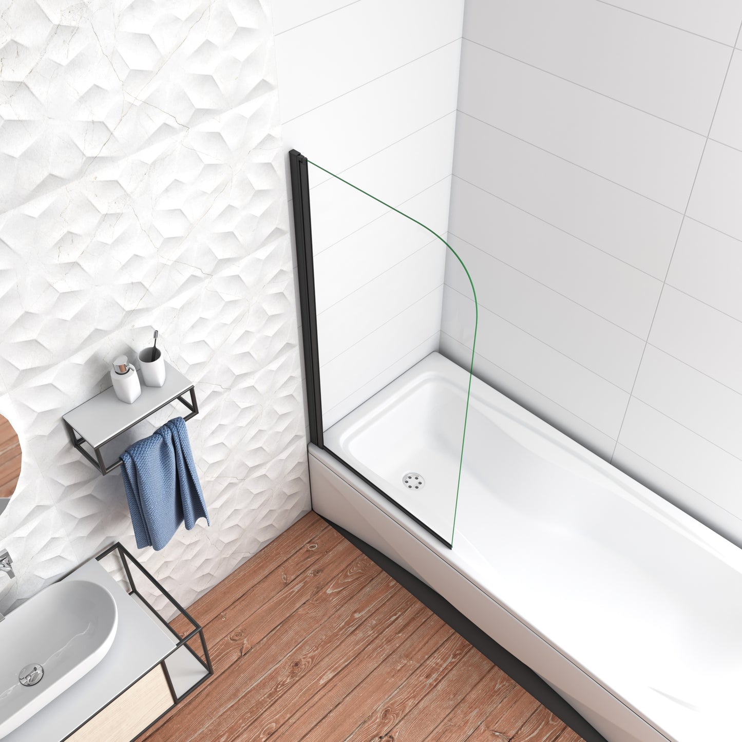 Mampara Bañera con perfil negro mate Abatible 1 Hoja Pivotante Cristal 5mm 80x140cm