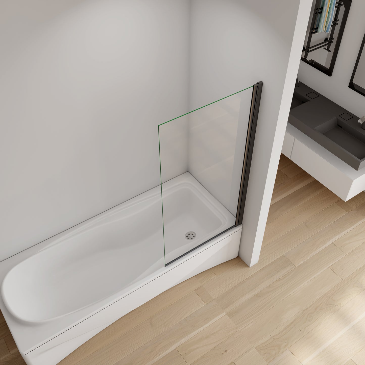 Mampara Bañera con perfil negro mate 1 Hoja Pivotante Cristal 6mm 80x140cm
