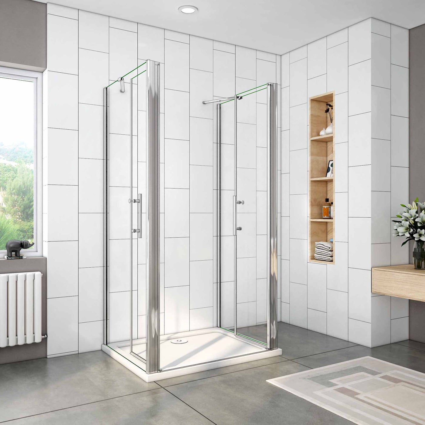 CABINA DE DUCHA , EN FORMA U, LATERALES FIJOS,FRONTAL DE DOS HOJAS ABATIBLES, 6MM EASYCLEAN CRISTAL TEMPLADO, TRATAMIENTO ANTICAL