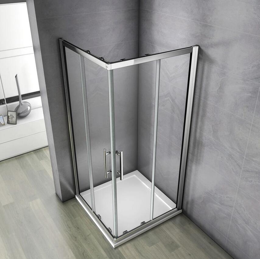 Mamparas Angular Doble Puertas Correderas 6mm Cromado para Ducha Alta 195cm