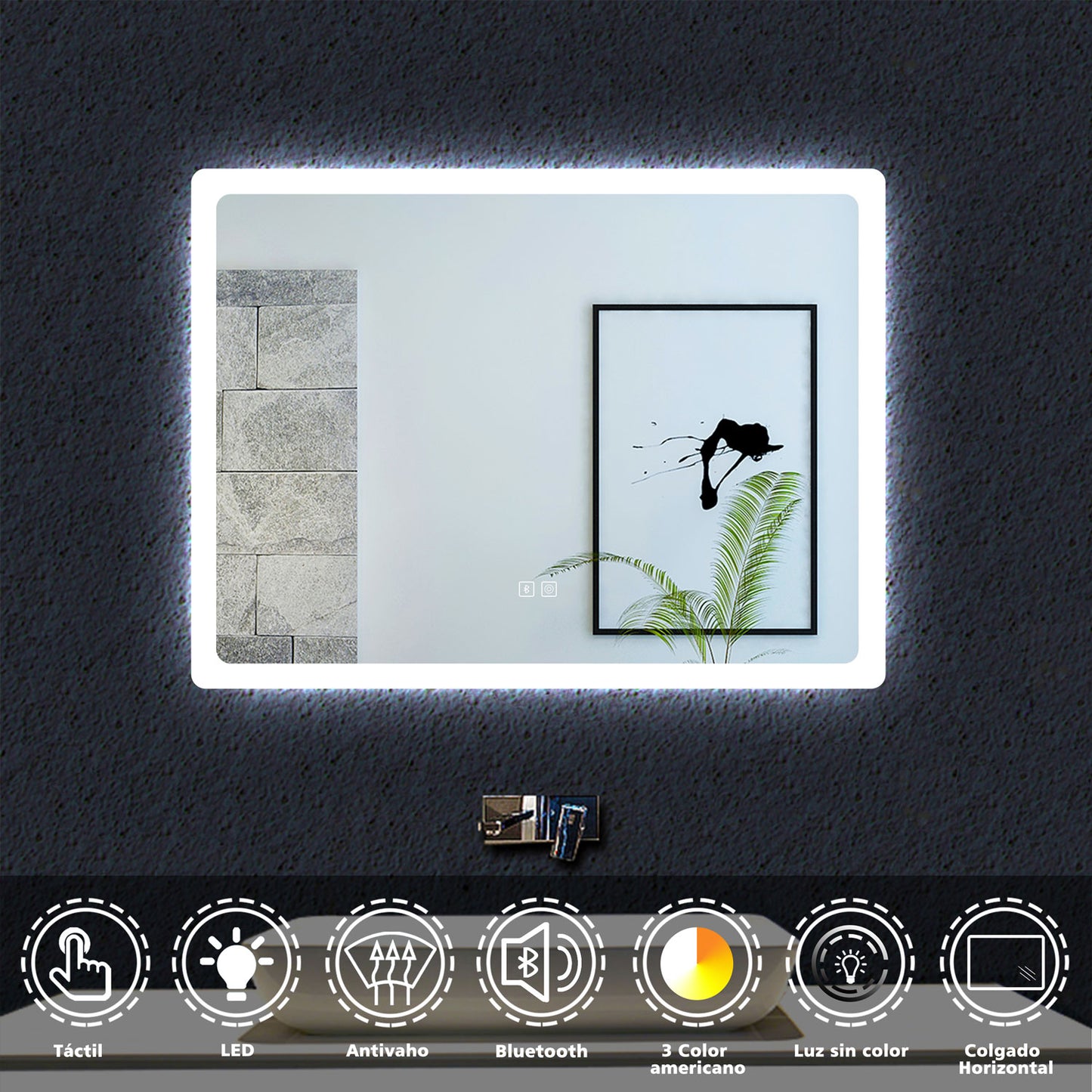 Espejo Bluetooth LED con/sin Lupax3 de Maquillaje, Iluminación Ajustable, Antivaho, Botón Táctil.(Brillo LED Envolvente)