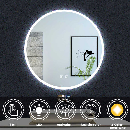 Espejo Bluetooth LED con/sin Lupax3 de Maquillaje, Iluminación Ajustable, Antivaho, Botón Táctil.(Brillo LED Envolvente)
