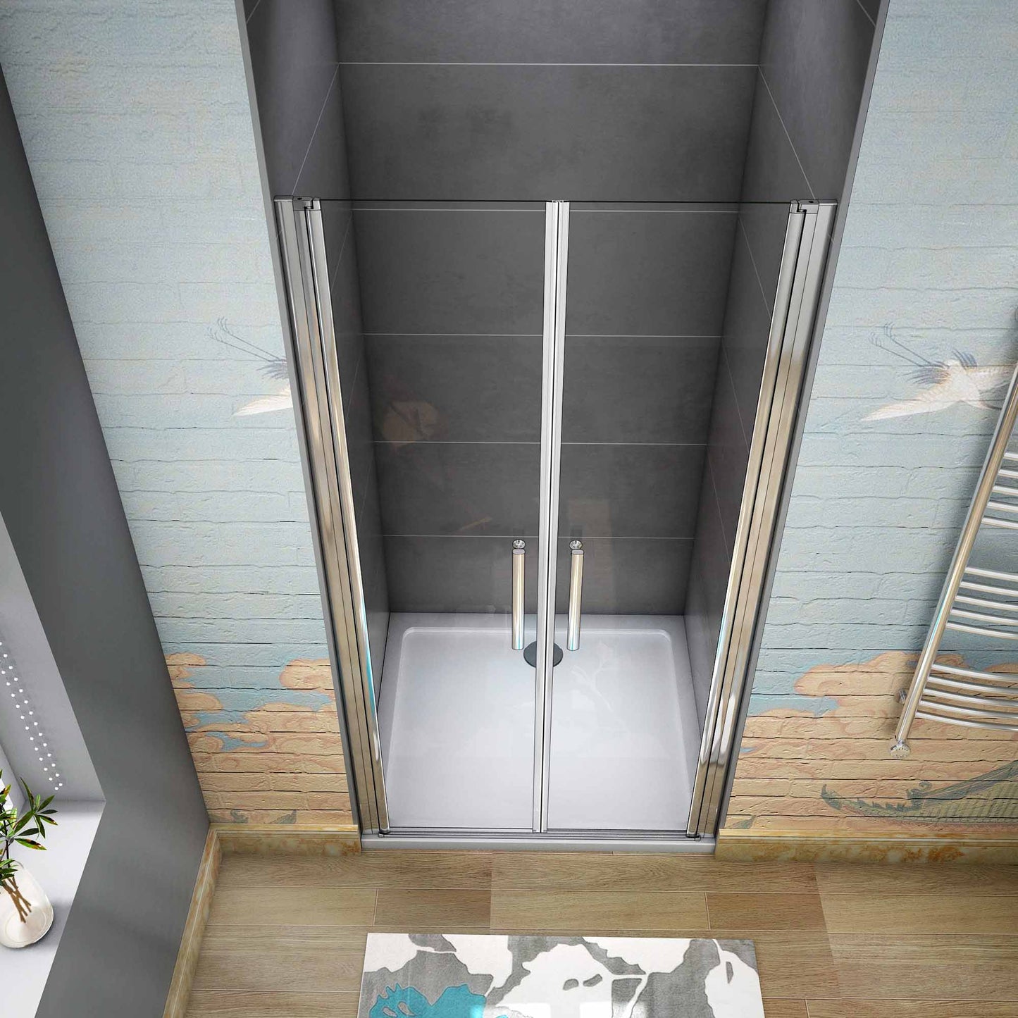Mampara ducha puerta giratoria 6mm Easyclean vidrio