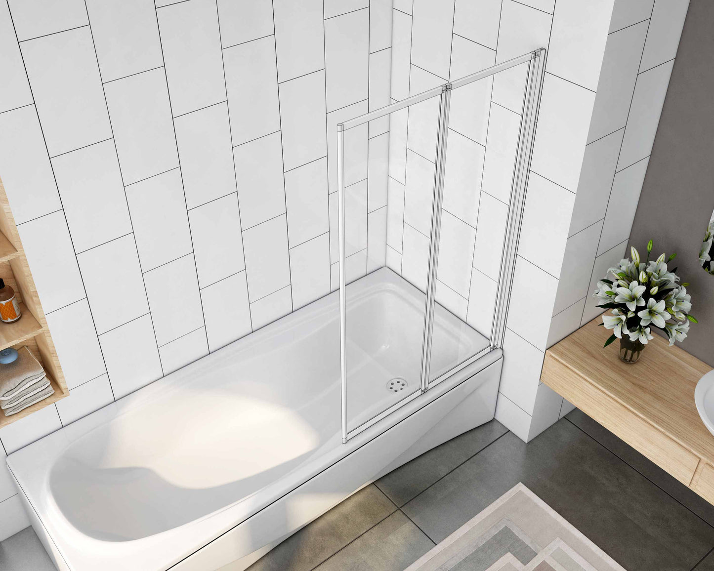 Mamparas de Bañera Biombo Plegable Cristal 4mm Gris Mate - 2 cristale plegable 120x140cm