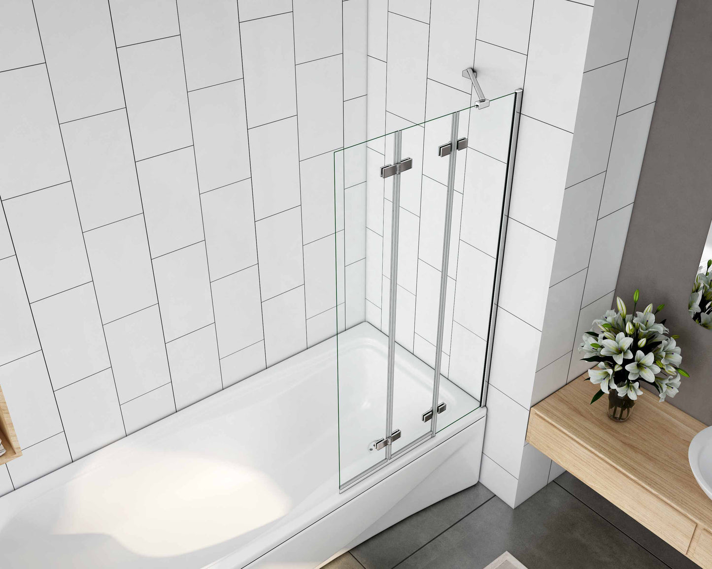 Mamparas de Bañera Biombo Plegable Cristal 6mm 3 veces plegable 100x140cm+Barra