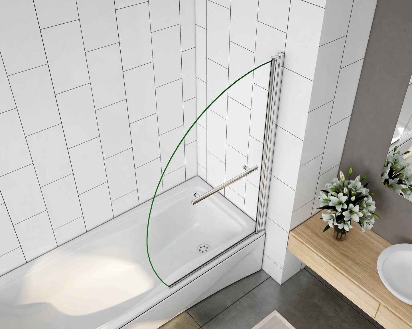 liquidacion Mampara de bañera en forma media luna, vidrio transparente templado con tratamiento antcial 8mm