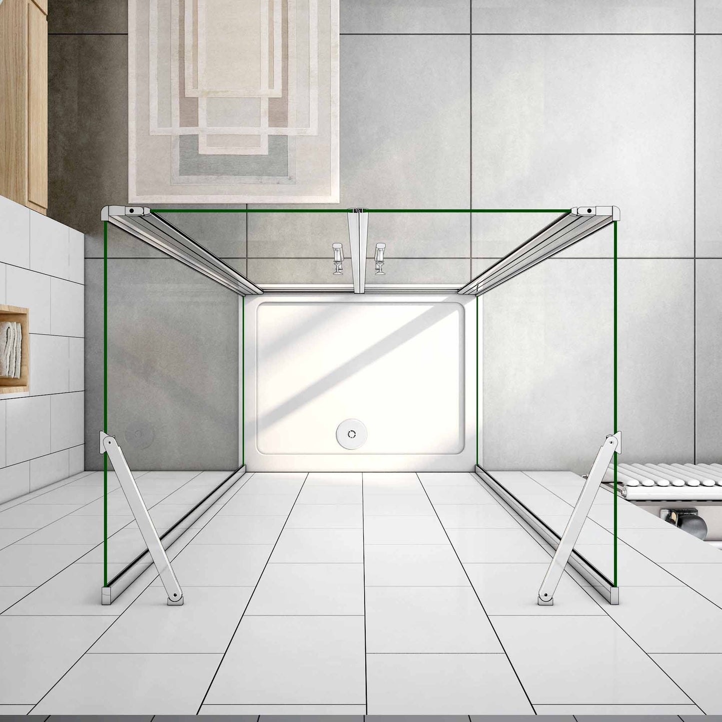 CABINA DE DUCHA , EN FORMA U, LATERALES FIJOS,FRONTAL DE DOS HOJAS ABATIBLES, 6MM EASYCLEAN CRISTAL TEMPLADO, TRATAMIENTO ANTICAL