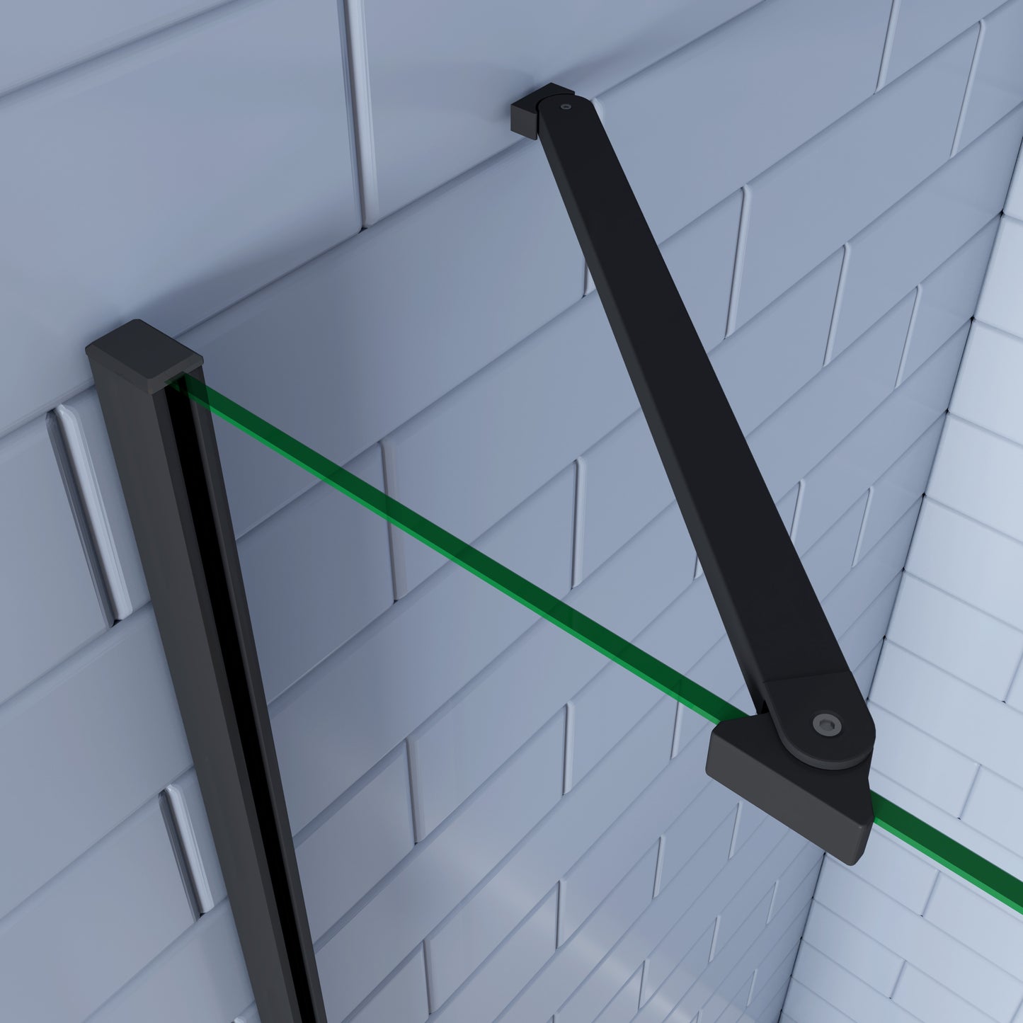 Mampara de ducha Angular,195cm, con antical,perfilería negra mate,estilo industrial,Cristal templado de 8 mm,incluye barra de soporte 30 cm