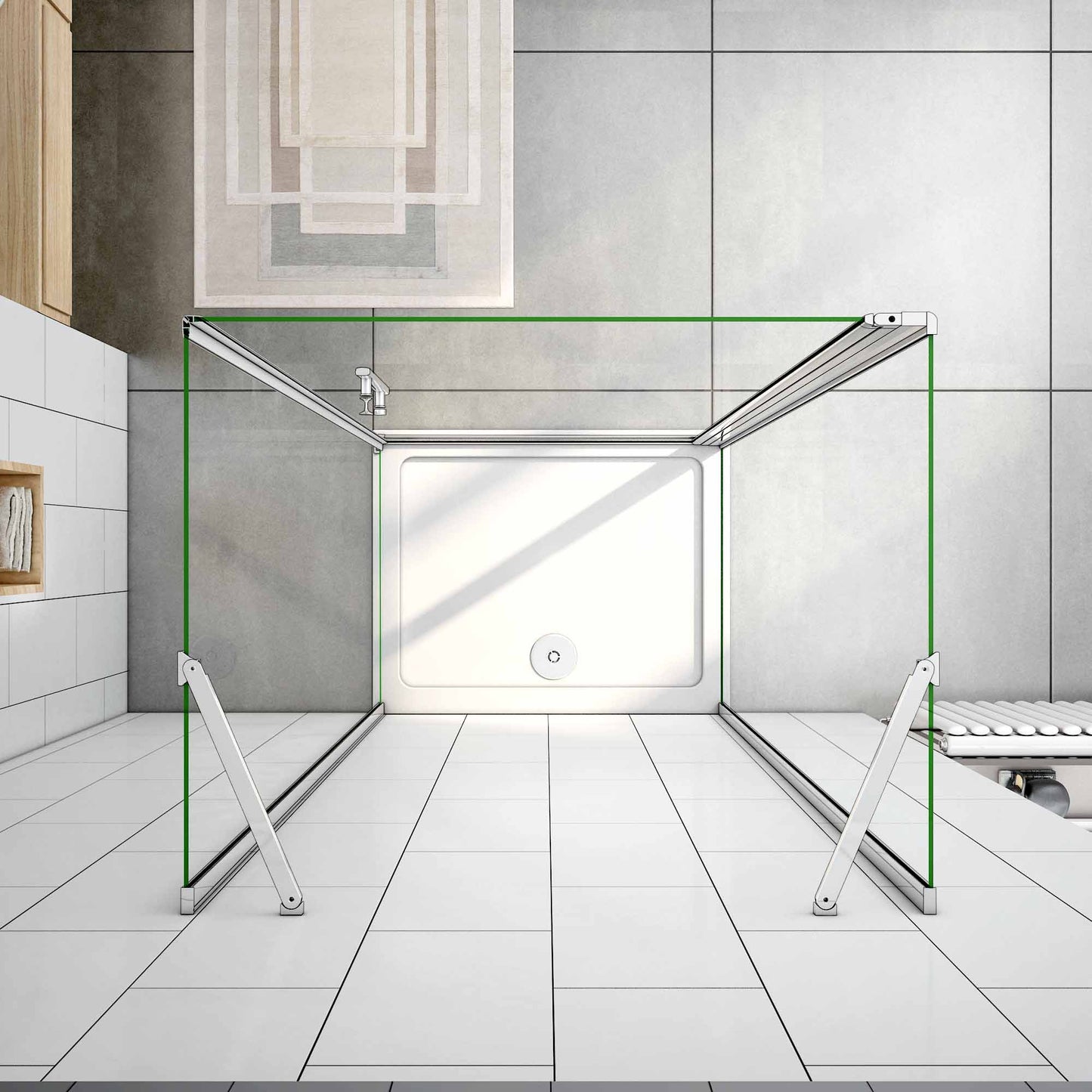 CABINA DE DUCHA, EN FORMA U, LATERALES FIJOS,FRONTAL DE UNA HOJA ABATIBLE, 6MM CRISTAL TEMPLADO, EASYCLEAN, TRATAMIENTO ANTICAL