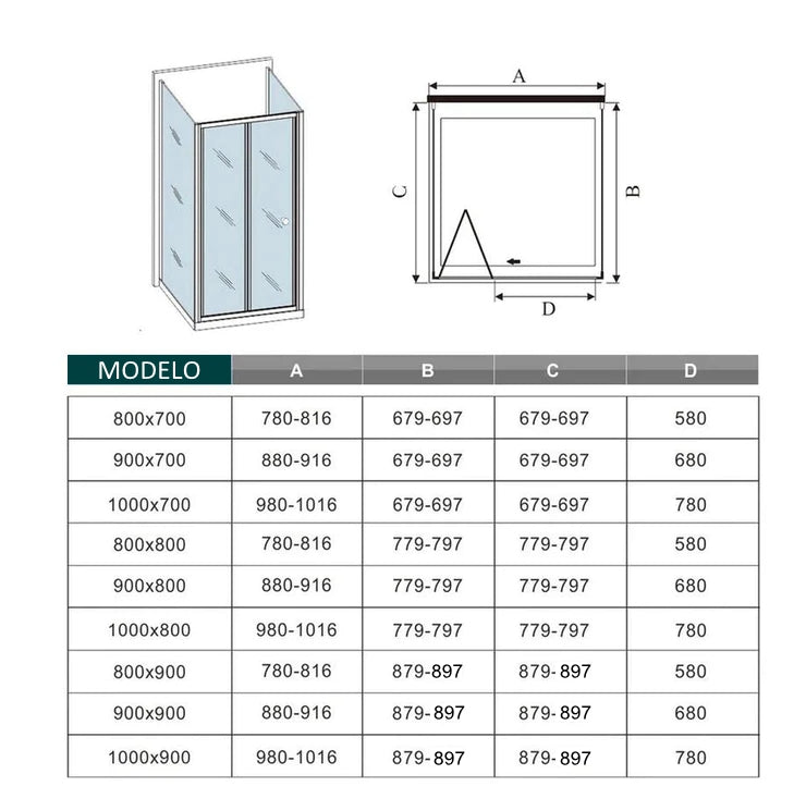 liquidacion Mampara de ducha cuadrada ,frontal 2 hojas plegables + dos panel fijo lateral Cristal Templado 5mm
