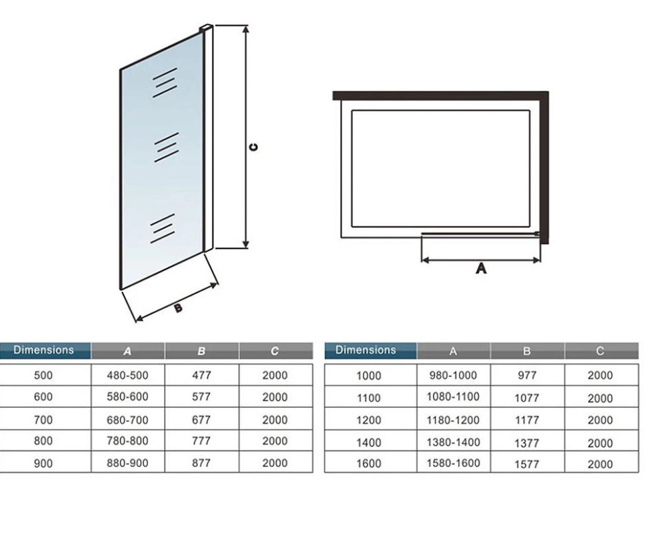 Mamparas de Ducha Pantalla Panel Fijo 8mm Antical - Dos Barras 90cm