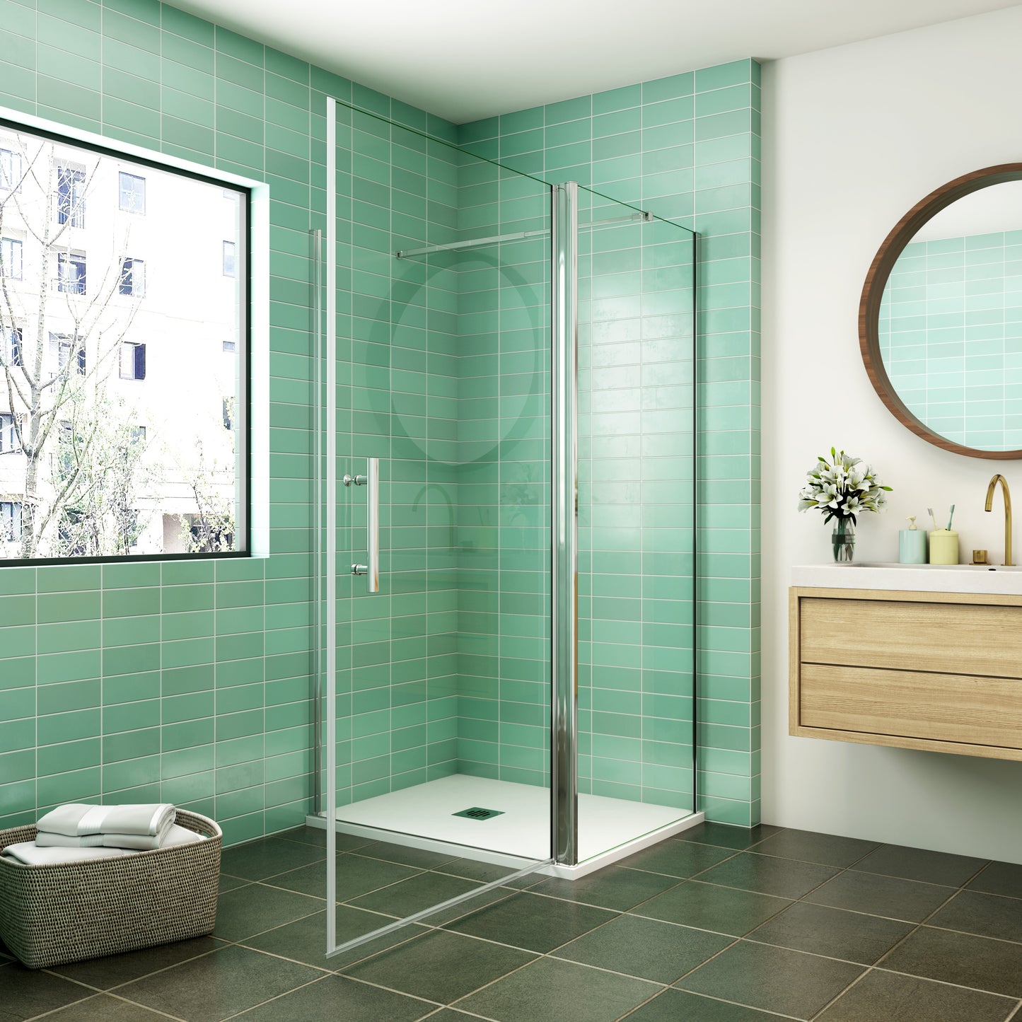 Mamparas Puerta Giratoria + Panel Fijo 6mm Pantalla de Ducha para Baño