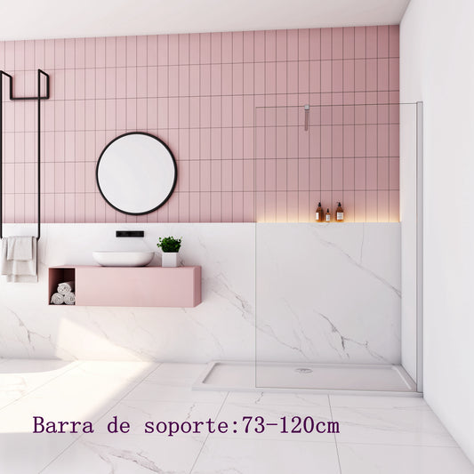 Mamparas de Ducha Pantalla Panel Fijo, Vidrio tratamiento antical 8mm + Barra de soporte 73-120cm