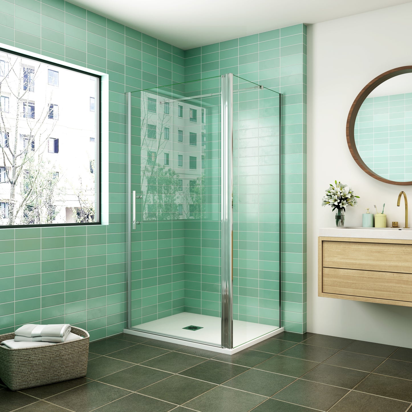 Mamparas Puerta Giratoria + Panel Fijo 6mm Pantalla de Ducha para Baño