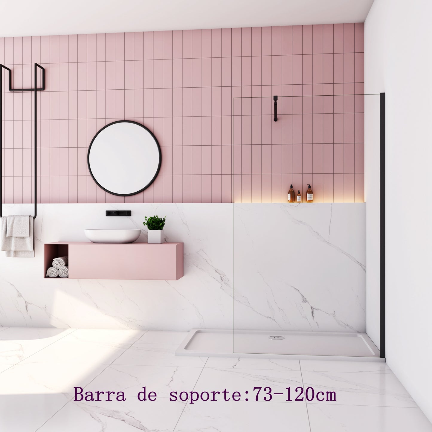 liquidacion Mamparas de Ducha Pantalla Panel Fijo Perfil Negro Mate Cristal Antical 10mm 73-120cm