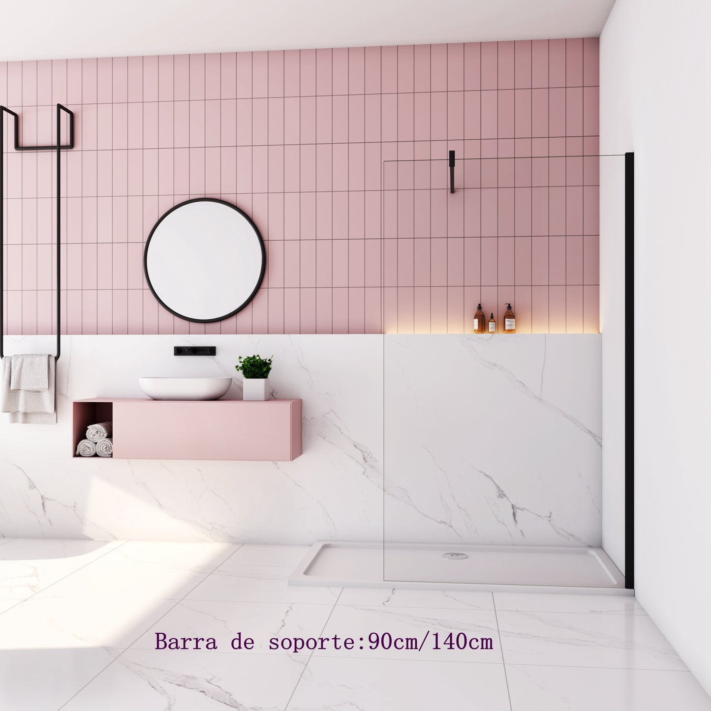 liquidacion Mamparas de Ducha Pantalla Panel Fijo Perfil Negro Mate Cristal Antical 10mm 160x200cm 140cm