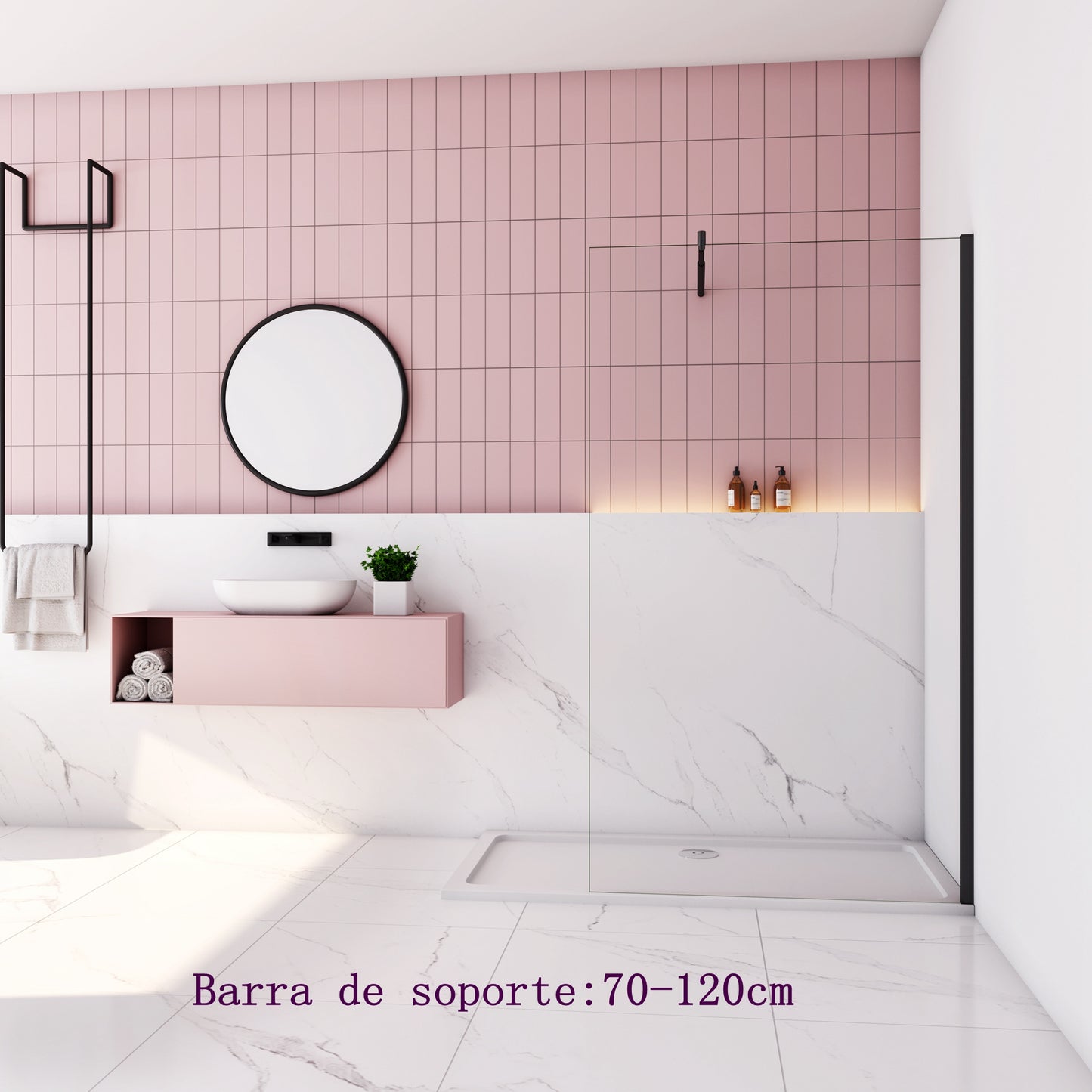 liquidacion Mamparas de Ducha Pantalla Panel Fijo Perfil Negro Mate Cristal Antical 10mm 70-120cm