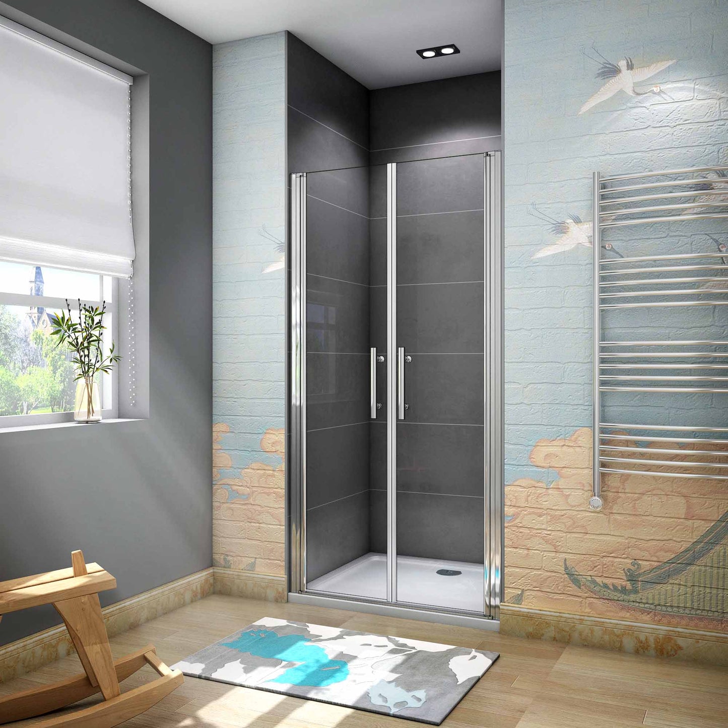 Mampara ducha puerta giratoria 6mm Easyclean vidrio