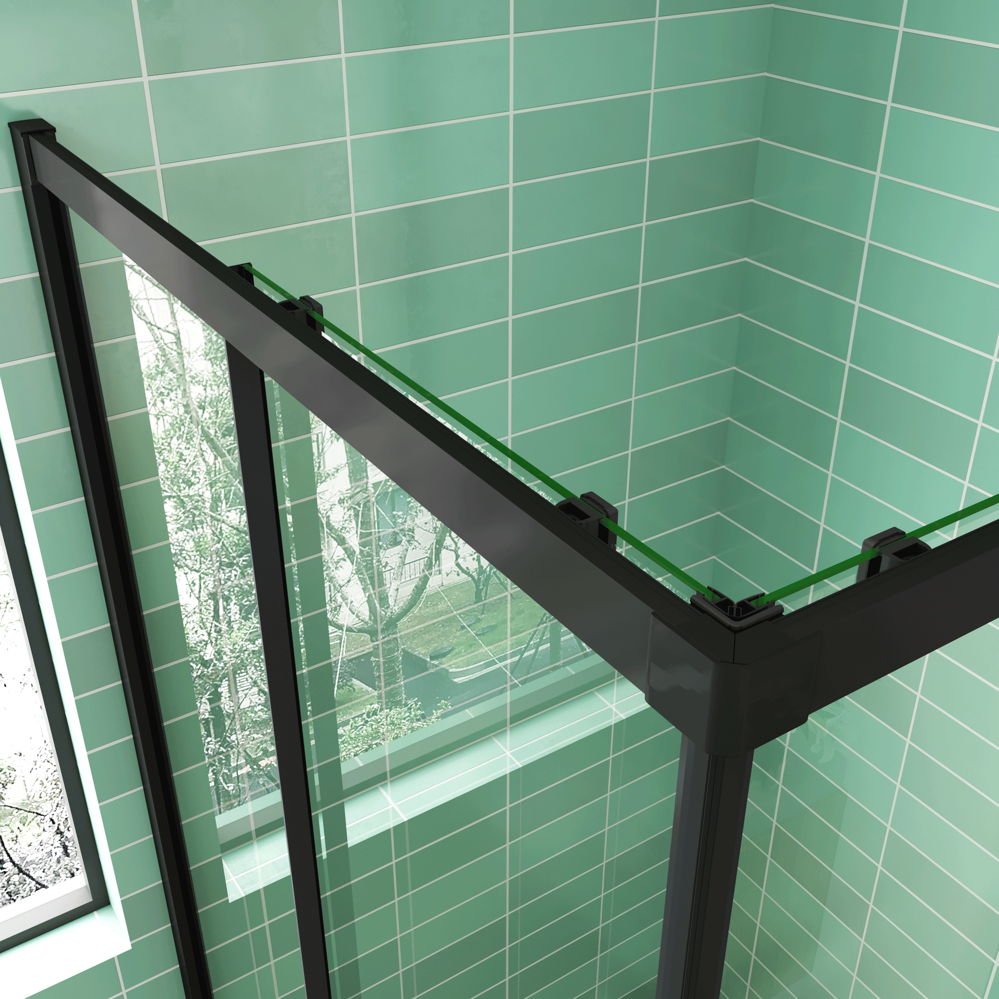 CABINA DE DUCHA DE ESQUINA CORREDERA ANTICAL 6MM CON PERFILERIA NEGRA MATE ALTURA DE 190 CM,ENTRADA ESQUINA