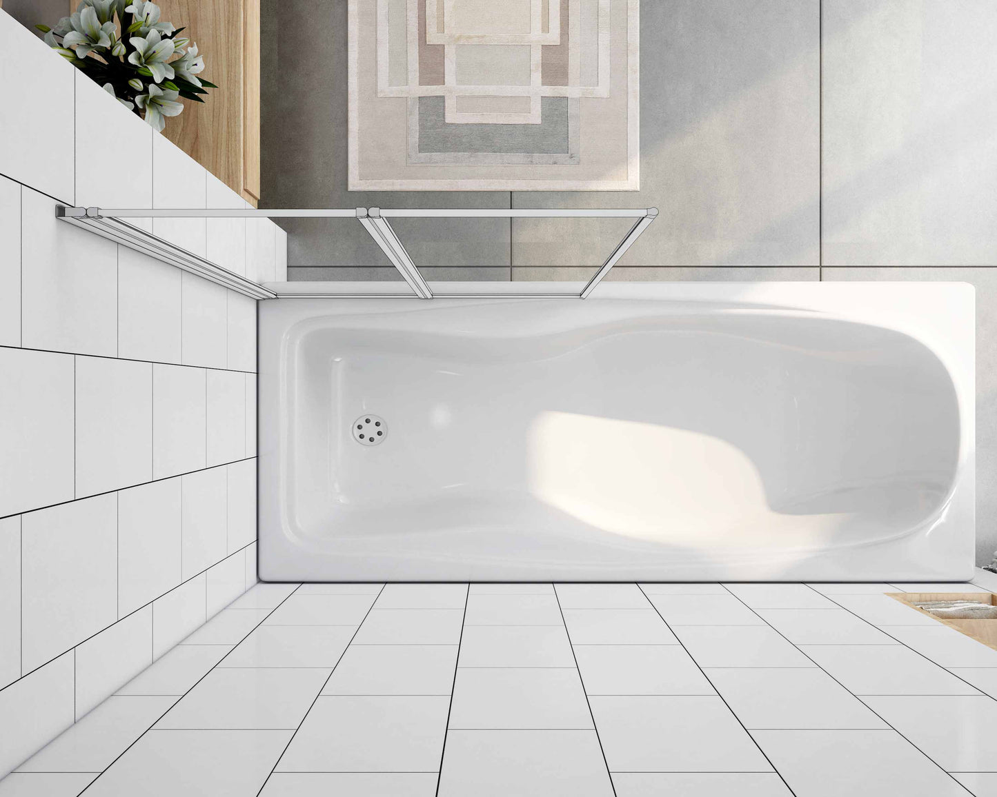 Mamparas de Bañera Biombo Plegable Cristal 4mm Gris Mate - 2 cristale plegable 120x140cm
