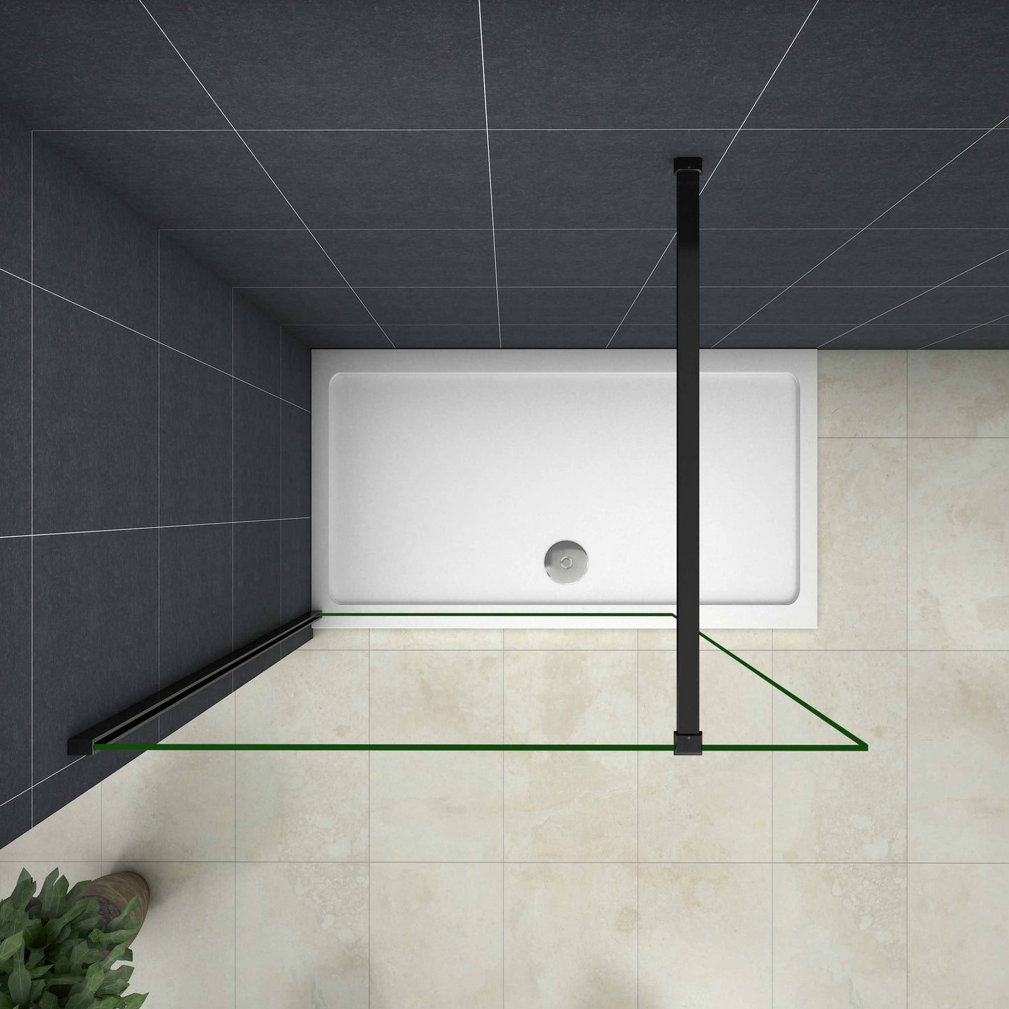 Mamparas de Ducha Pantalla Panel Fijo Perfil Negro Mate Cristal Antical 8mm Barra2 90cm