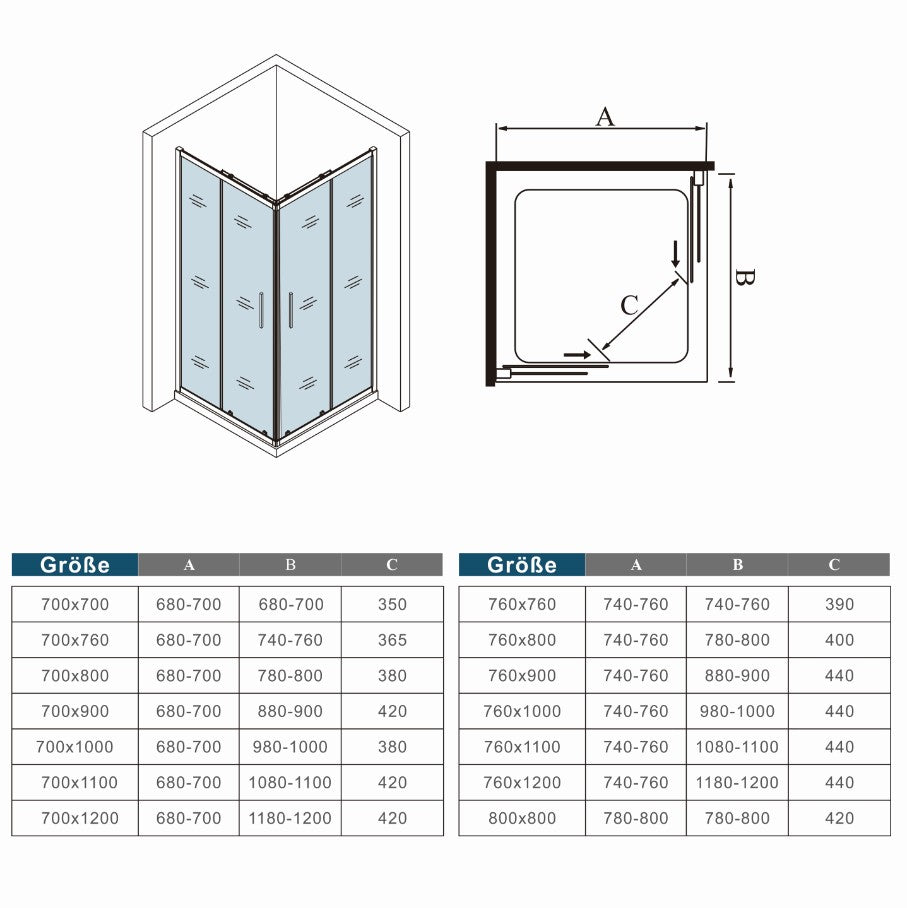 Mampara de ducha angular - 2 Fijas + 2 Correderas, Puertas Correderas