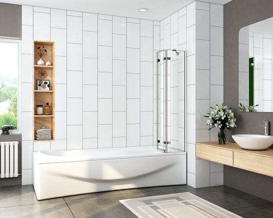 Mamparas de Bañera Biombo Plegable Cristal 6mm 3 veces plegable 100x140cm+Barra