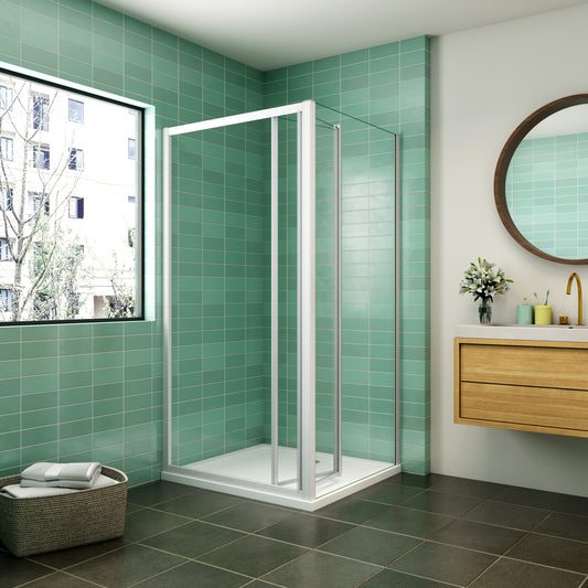 liquidacion Mampara de ducha cuadrada ,frontal 2 hojas plegables + panel fijo lateral Cristal Templado 5mm