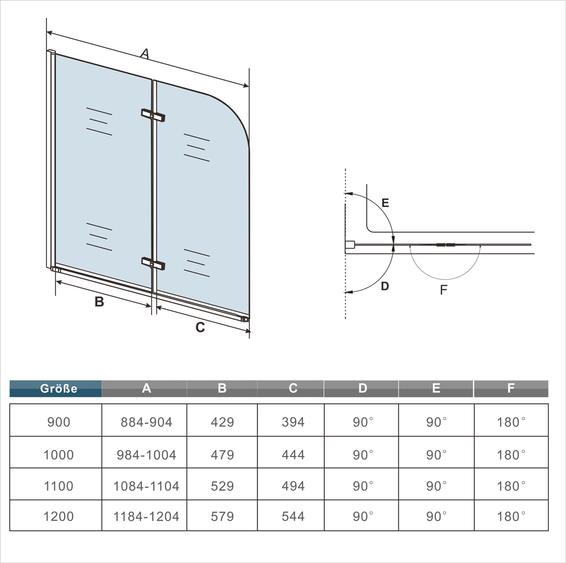 Mampara de baño con Panel pivotante de 180°, Cristal Antical de 6 mm