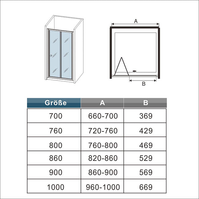 Mamparas de Ducha Frontal Puerta Plegable 2 Hoja Plegable Cristal Templado 5mm