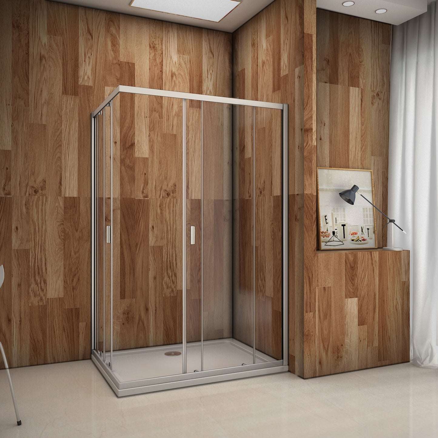 liquidacion Mampara de Ducha Angular cabina de ducha mampara de ducha cuadrada Puerta Corredera Cristal 5 MM perfilería gris mate + Plato de Ducha