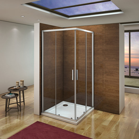 Mamparas Angular Doble Puertas Correderas Gris Mate Cristal 5mm para Ducha Incluido