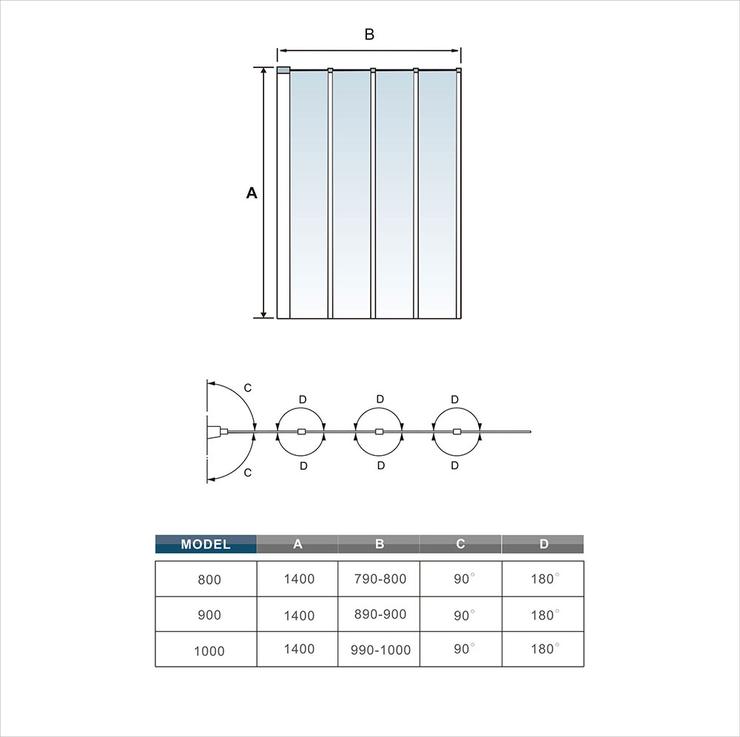 Mamparas de Bañera Biombo Plegable Cristal 4mm Gris Mate - 4 cristale plegable