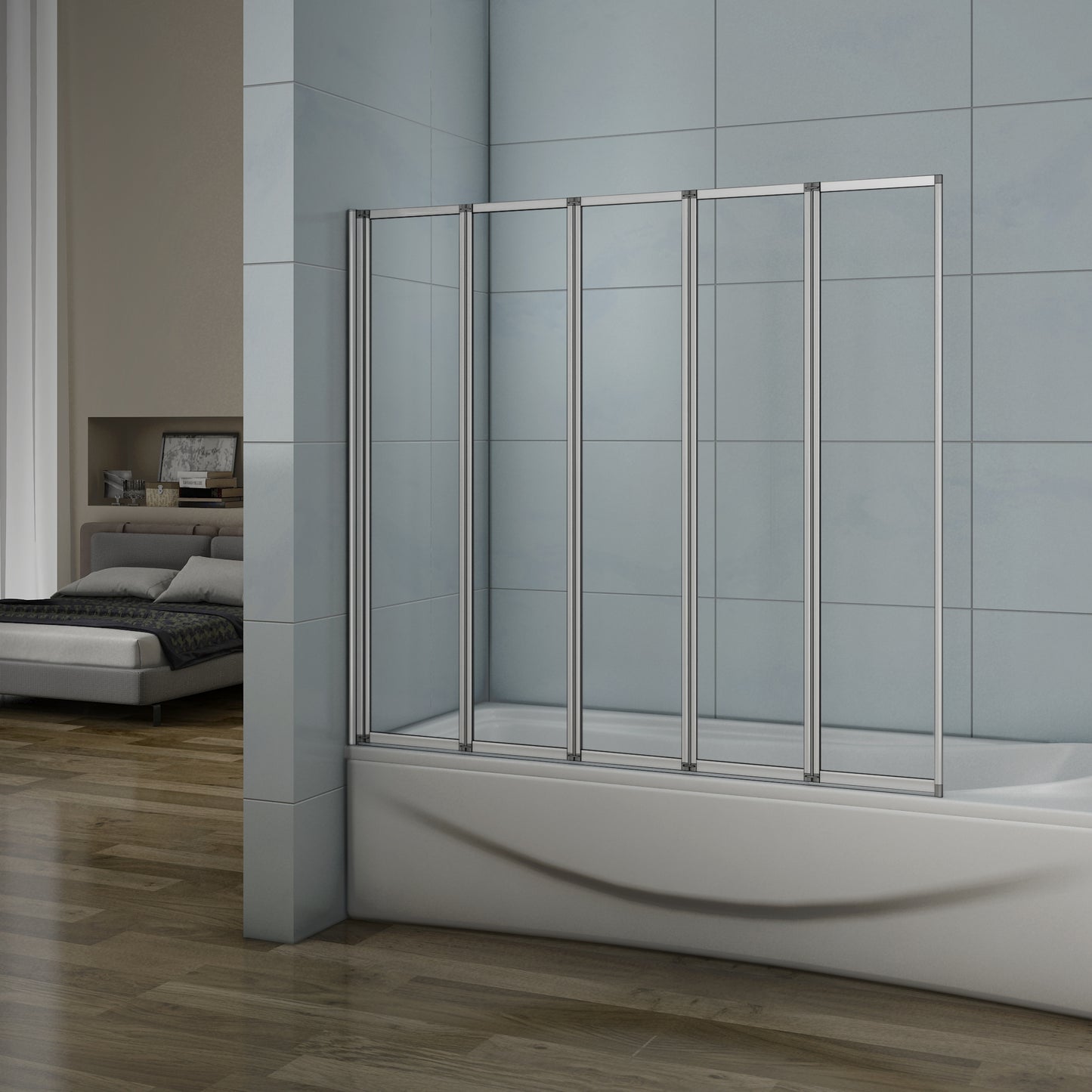 Pared plegable de bañera, Mampara de Cristal para Ducha Cristal 4mm 120x140cm Perfil Gris Mate 120x140cm