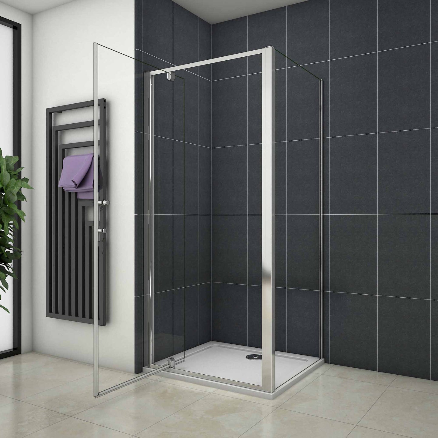 Mampara de Ducha Angular Puerta Abatible Cristal 6 MM