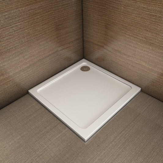 Plato de Ducha Rectangular y Cuadrado para Mamparas 100x100cm + Accesorios de desagüe