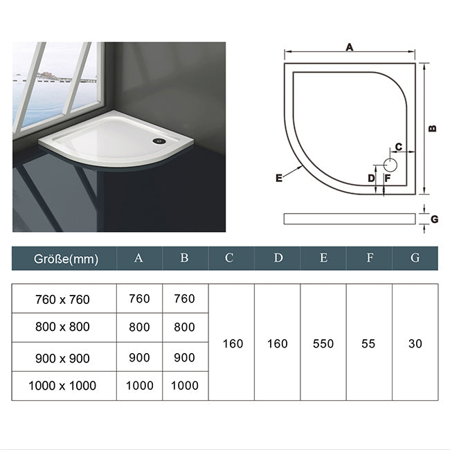 Cabina de ducha semicircular mampara de baño 6mm ESG cristal diferentes tamaños