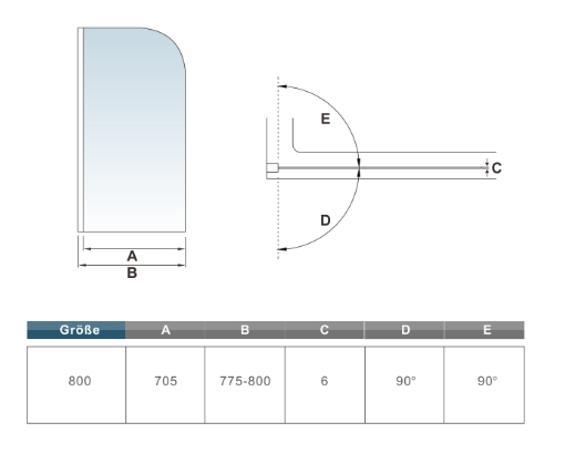 Panel/ pantalla baño 800x1400mm Easyclean Vidrio transparente 180 ° Pivot