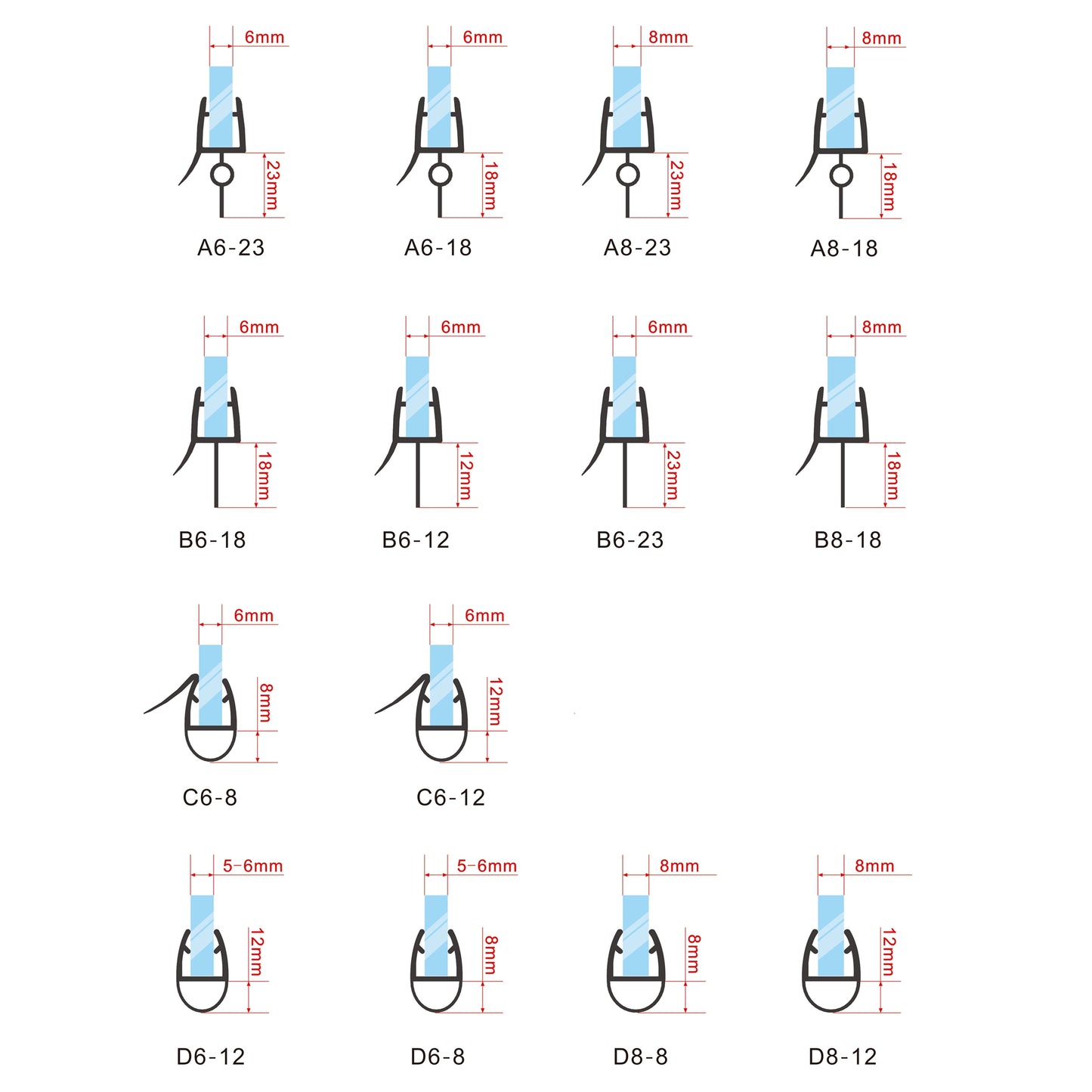 Junta de Estanqueidad de 90cm, Goma para Cristal de 5/6/8mm de Mampara de Ducha