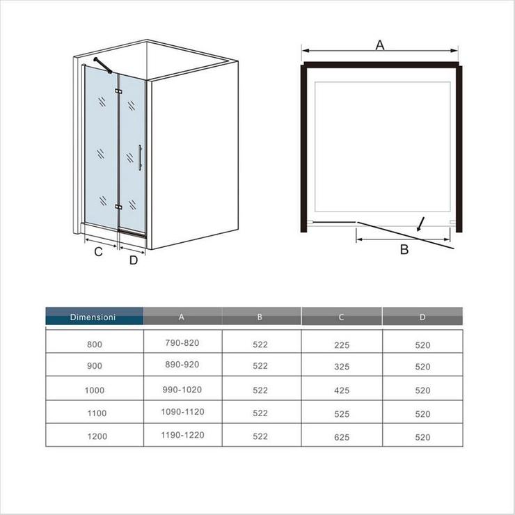 Mamparas de Ducha Puerta Abatible Parcial 6mm Antical Alta 100x195cm 100x195cm 990-1020mm