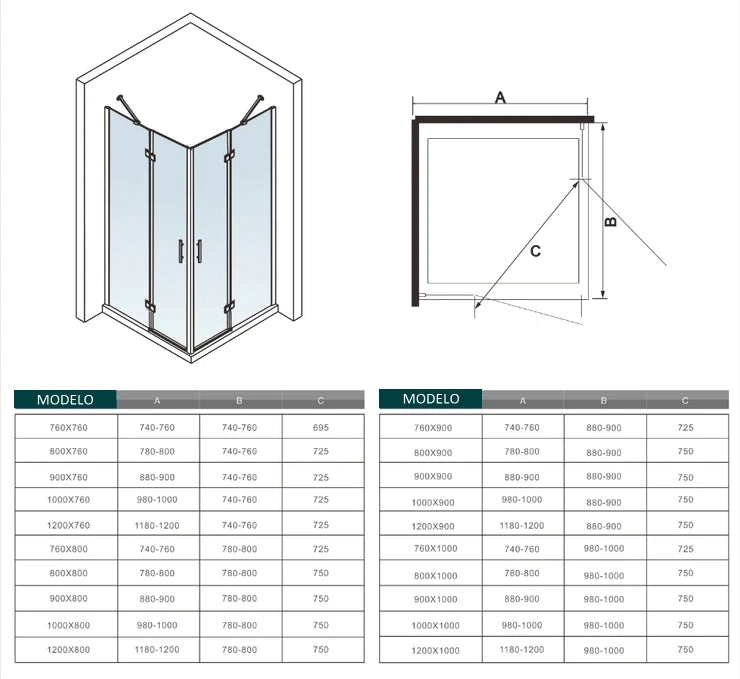 Mamparas Cabina de Ducha cristal 6 mm Puerta Abatible de Baño